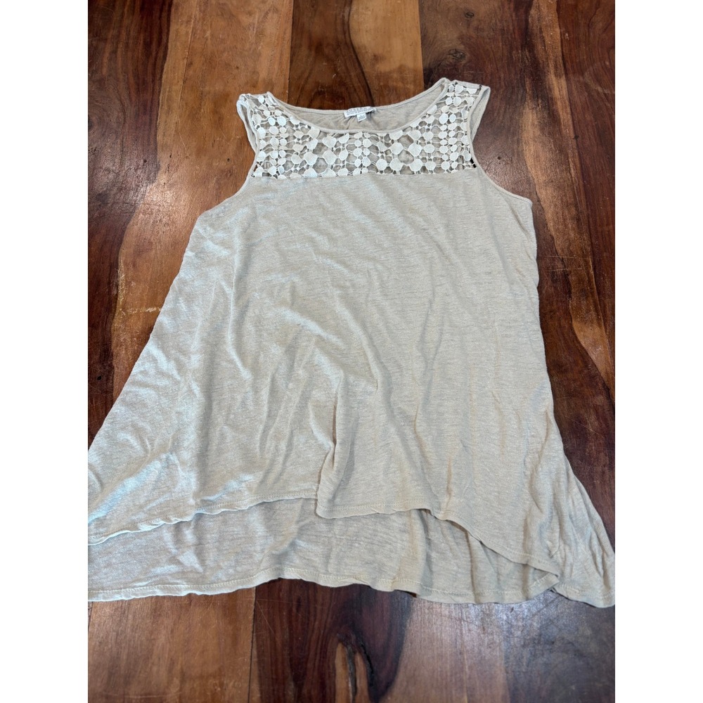 JOSEPH A. tank top women large oatmeal beige crochet lace linen blend boho
